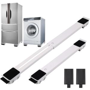 2Pcs Extendable Appliance Furniture Dolly Mobile Roller, Heavy Duty Adjustable Washing Machine Mobile Stand Base, Metal Movable Bracket for Refrigerator Washing Machine Dryers Diswashers Base, White