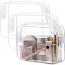 PACKISM TSA Approved Toiletry Bag, 2 Pack Clear Makeup Bag, Travel Makeup Cosmetic Pouch for Women, Carry on Airport Airline Compliant Bag, White (for age 12 or above)