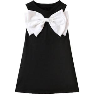 GORGLITTER Girl's Dresses Bow Front Sleeveless Sundress Round Neck Tank Short A Line Toddler Dress (4T)