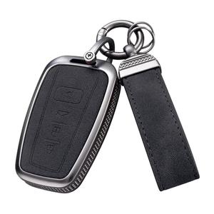 YO&YOYE Compatible with Toyota Key Fob Cover with Keychain Leather Key Case Protector for 2018-2022 Camry RAV4 Highlander C-HR Prius Corolla Avalon GT86 Smart Key (Model1, Black)
