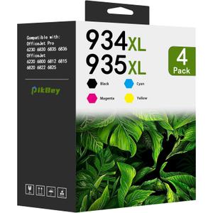 934XL 935XL Black/Color Ink Cartridges Combo Pack (4-Pack, Black/Cyan/Magenta/Yellow) Replacement for HP 934XL 935XL Work with OfficeJet Pro 6830 6835 6836 6230 6220 6812 Printer
