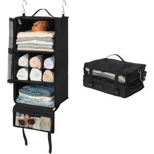 GRANNY SAYS Hanging Packing Cubes for Travel, Large Portable Hanging Suitcase Organizer, Foldable Compression Luggage Organizer Bags for Clothes, Carry on Closet Suitcase, XL-Black Travel Shelves