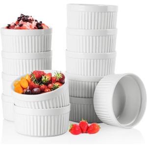 Foraineam 12 Pieces 8 oz Porcelain Souffle Dishes, Oven Safe Ramekins White Bakeware Set Dessert Custard Baking Dishes Cups for Baking, Cooking, Serving and More