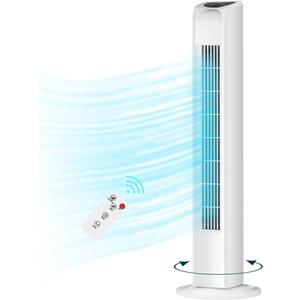 Oscillating Bladeless Tower Fan with Remote, Quiet Cooling Portable, Electric Standing Floor Fan with 3 Wind Speeds 3 Modes for Bedroom,Indoor,Office and Home Use, 30", White