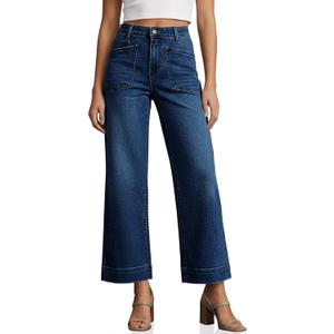 Cicy Bell Womens Cropped Wide Leg Jeans Stretchy High Waisted Trendy Baggy Denim Ankle Pants with Pockets (Size 2, Navy)