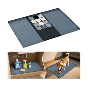 Waterproof Silicone Under Sink Mat 31'' x 22'' Shelf Liner for Kitchen and Bathroom, Cabinet and Counter Protector, Storage and Organizers, Litter Mat, Pet Cat Puppy Essentials(Dark Grey) Pack of 2