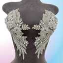 Handmade Rhinestones lace Trim Patches Handsewing Beads Bodice Applique for Dress DIY Accessories 1pair/Set (Silver)