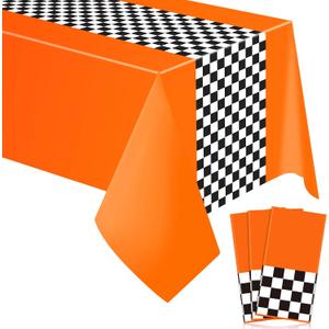 Irenare 3 Sheets Car Birthday Party Supplies Racing Party Decorations Road Tablecloth Racetrack Table Runner Table Covers for Kids Boy Car Theme Birthday Favors, 54 x 108 Inch (Orange)