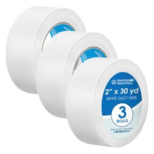 Spartan Industrial - 2" X 30 yd White Duct Tape - 3 Rolls of Water-Resistant Duct Tape for Outdoor and Indoor Use - No Residue, 9 Mil