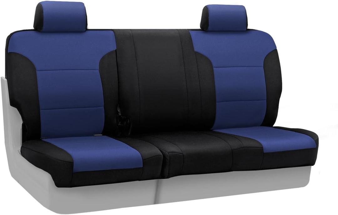Coverking Custom Fit Rear 60/40 Bench Seat Cover for Select GMC Sierra 1500 Models - Neosupreme (Navy Blue with Black Sides)