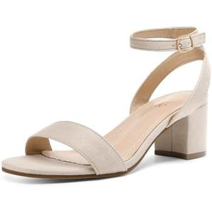 DREAM PAIRS Women's Open Toe Ankle Strap Low Block Chunky Heels Sandals Party Dress Pumps Shoes, Size 9, Nude/Suede