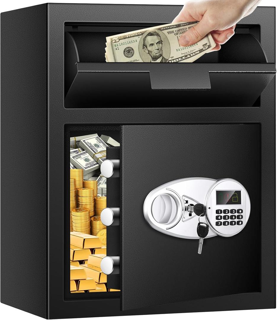 2.6 Cuft Depository Safe for Business with Quick Place Drop Slot, Cash Drop Safes with Digital Combination LCD Display and Anti-Fishing, Security Drop Safe for Cash, Mail, Checks, Document