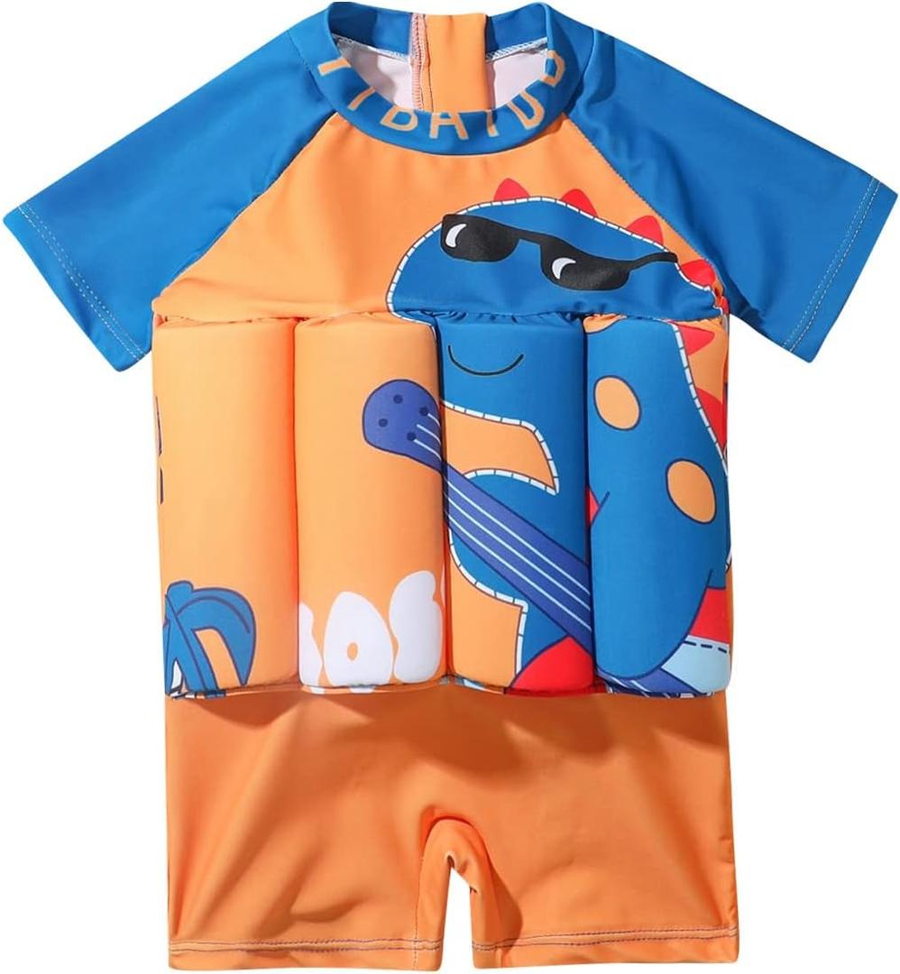 Kids Baby Boys Float Suit with Adjustable Buoyancy Dinosaur Floatation Swimsuit Floating Swimwear Bathing Suit Toddler Swim Vest with 8 Removable Buoyancy Sticks Orange Dinosaur + Guitar 2-3 Years