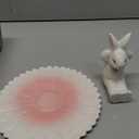 Easter Bunny Ceramic Cake Stand  Hand-Painted Pink Flower Dessert Plate, Holiday Ceramic Cake Holder for Easter Party, Spring Table Decoration
