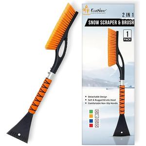 EcoNour 27" Aluminum Ice Scrapers for Car Windshield | Car Snow Scraper Window and Snow Brush with Ergonomic Foam Grip Winter Accessories (Orange)