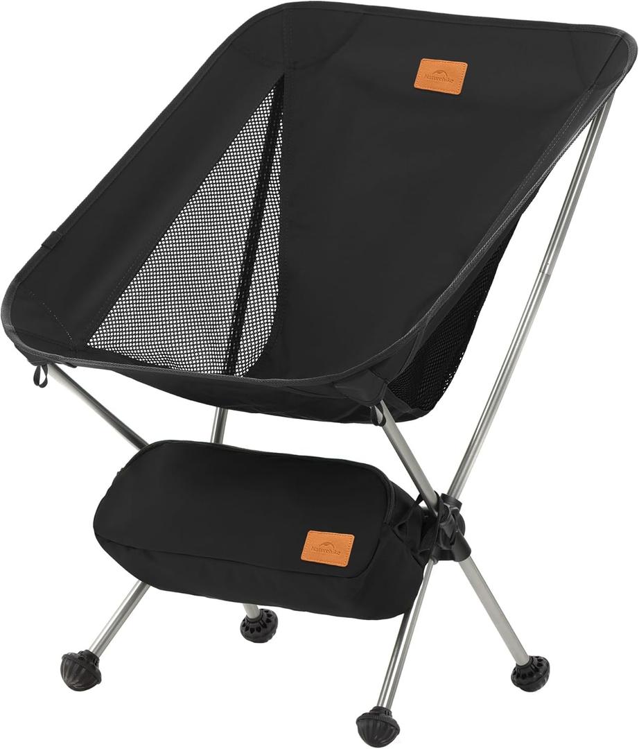 Naturehike YL08 Ultralight Camping Chair, 2.38 LBS Portable Backpacking Chair with Anti-Sinking Feet, Lightweight Compact Folding Hiking Camp Chair, Black