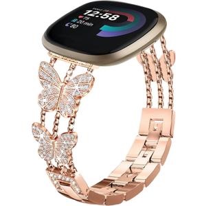 Bling Band, Compatible for Fitbit Versa 2/1/Lite/SE, 22mm Diamond Stylish Women Strap Replacement for Fitbit Versa Smartwatch