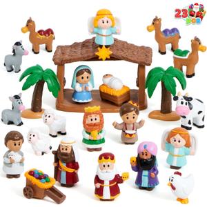 JOYIN 23 PCS Christmas Little Nativity Playset Figurine, Christmas Story Manger Scene Miniature Toys for Kids Toddlers Xmas Gift, Party Decorations Tabletop