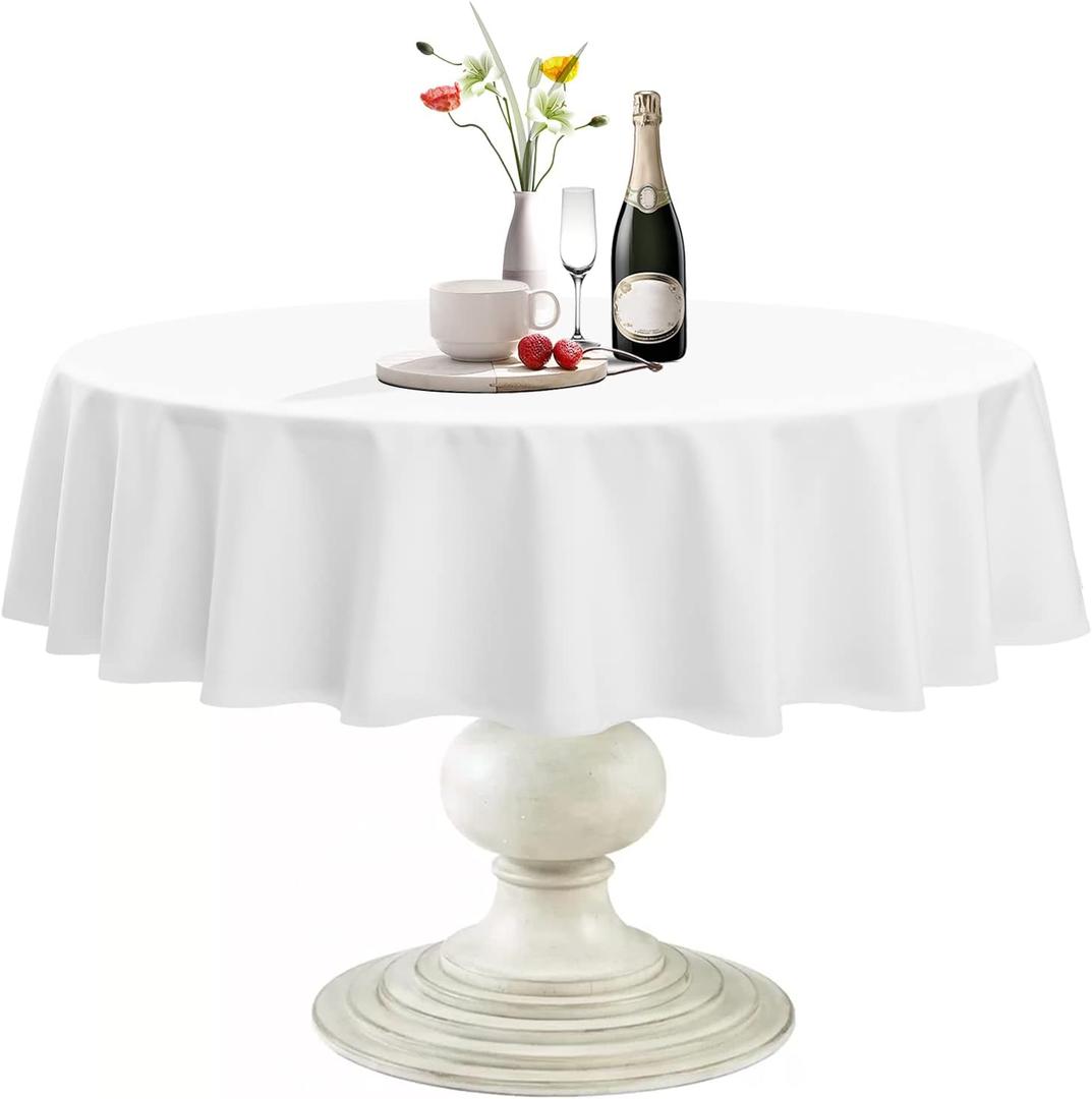 Softalker Round Tablecloth, Waterproof & Stain Resistant Table Cloth Wrinkle Free Fabric Washable 210GSM Polyester Table Cover for Spring/Party/Outdoor - 90 inch,White