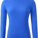 HieasyFit Women's Cotton Turtleneck Top Basic Layering Thermal Underwear(Blue XXL)
