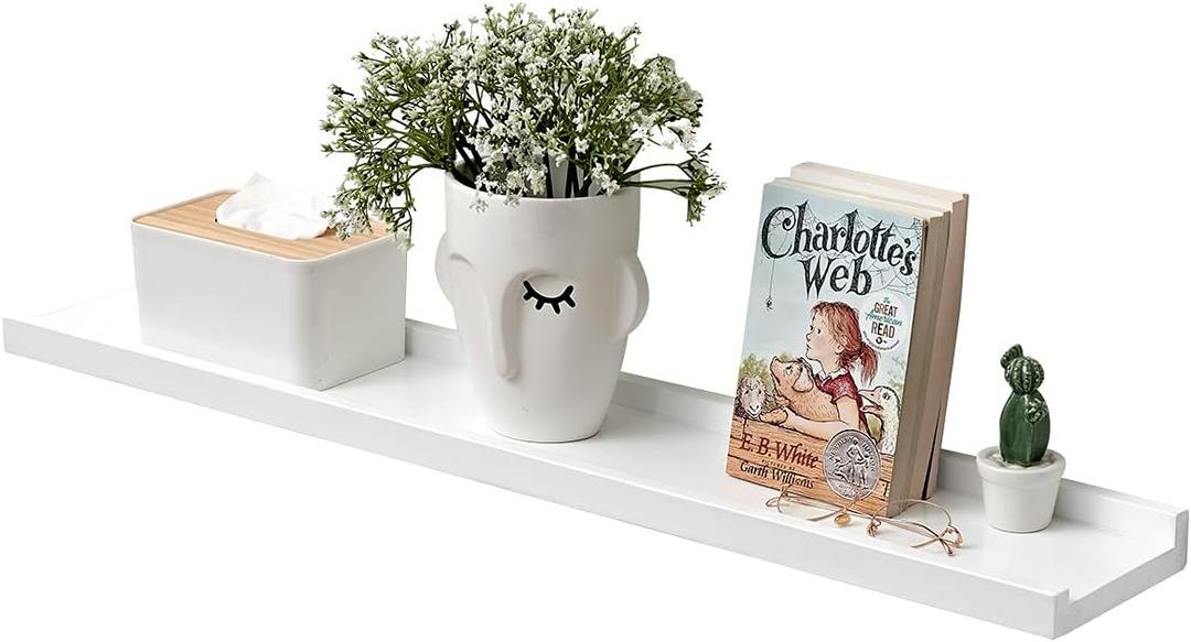 Floating Shelf White Oak Wood Wall Shelves 36 Inch (Upgrade Width 6"), Display Picture Ledge Shelf for Bedroom Living Room Bathroom Office Kitchen Wall Storage Shelves