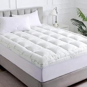 WhatsBedding Queen Mattress Topper, Soft Pillow Top Mattress Topper with Deep Pocket Fits 8–21 Inch,7D Spiral Fiber Filling, Bamboo Viscose Air Layer Mattress Topper Queen.