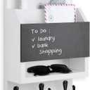 Key and Mail Holder for Wall, Key Holder with Chalkboard and Long Storage Box, Key Hanger with 3 Sturdy Hooks for Coat, Dog Leash, Entryway Mail Organizer (White)