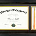 11x16.5 Diploma Frame with Tassel Holder for 8.5x11 Certificate Document, Black Diploma Frame with Real Glass, Black Over Gold Double Mats, Display 8.5x11 diploma and One Tassel
