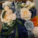 Ling's Moment Fake Flowers Box, Faux Artificial Greenery Stems Foam Roses Silk Ranunculus Fabic Flower for Centerpieces Bouquet Wedding Table Floral Vase Bridal Shower Party, Navy & Cream, Grand Combo