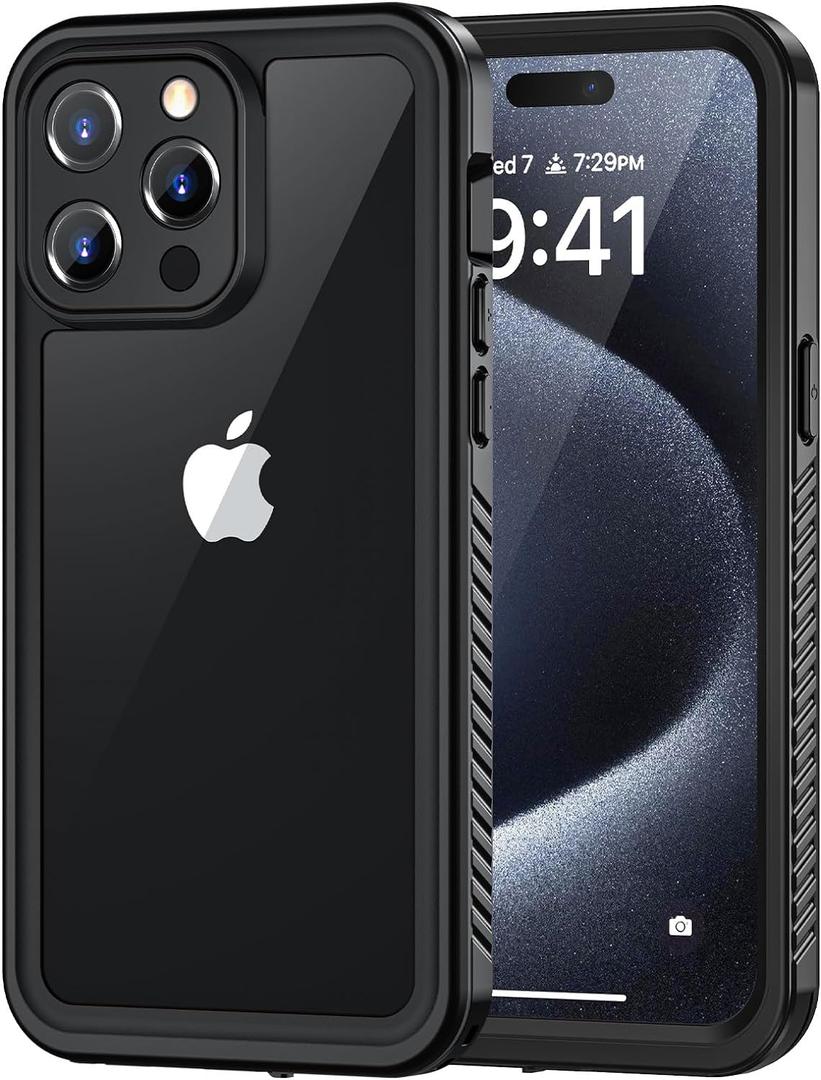 Lanhiem for iPhone 15 Pro Case, IP68 Waterproof Dustproof Shockproof Case with Built-in Screen Protector, Full Body Protective Heavy Duty Phone Case for iPhone 15 Pro - 6.1 inch (Black/Clear)