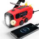 086S Hand Crank Emergency Radio - 2000mAh/7400mWh AM/FM/NOAA Solar Hand Crank Emergency Radio with 3 LED Flashlight, SOS Function for Emergencies, Camping - Red