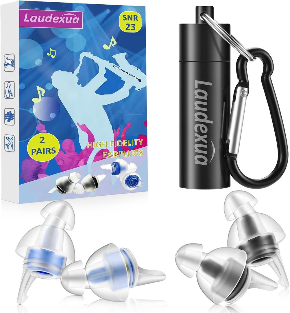 High Fidelity Concert Ear Plugs, 2 Pairs Ear Protection Musician Earplugs for Concerts, Music Festival, Motorcycle, and Other Noise Reduction Events