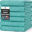 Homaxy Premium Kitchen Towels(18x 28, 6 Pack), Large Cotton Kitchen Hand Towels, Flat and Terry Dish Towels, 380 GSM Highly Absorbent Tea Towel Set with Hanging Loop, Teal