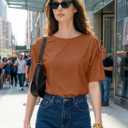 Dokotoo Women's Casual Summer Tops Crew Neck Short Sleeve Drawstring T Shirts Basic Tee Tunic Blouses (Brown, XXL)