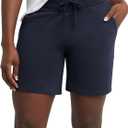Hanes Women's Pocket Drawstring Cotton 7in Inseam Shorts Coat, Navy, Large