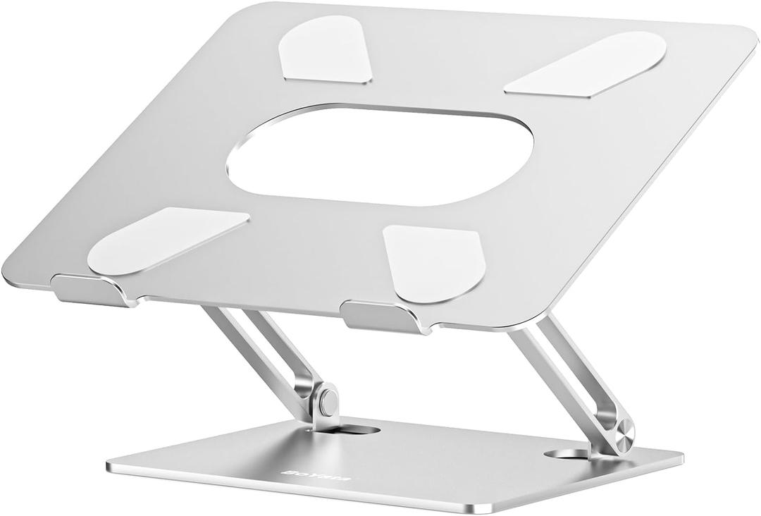 BoYata Laptop Stand, Adjustable Multi-Angle Laptop Holder, Compatible for Laptops up to 17 inches, Sturdy Aluminum & Silicone, Silver
