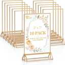 EHWINE 10 Pack Acrylic Sign Holder 8.5 x 11", Double Sided Gold Picture Frame Stand up Table Top Sign Holders, Clear Display Stand Menu Flyer Holder for Wedding Party (Provide Non-slip Mats)