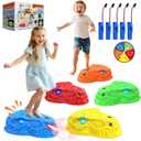 Dinosaur Toys for Kids 3-5, Mist Spraying Dino Roaring & Light up Stepping Stones for Kids, Indoor & Outdoor Durable Non-Slip Sensory Balance Stones with 5 Rechargeable Batteries, Gift for Toddlers