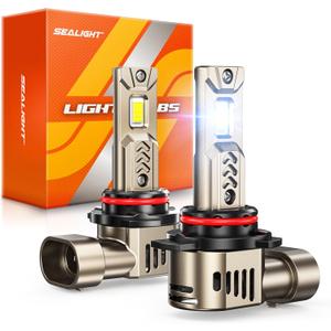 SEALIGHT L2S 9012 LED Light Bulbs, 10X Super Brighter 6500K Cool White 9012 HIR2 LED Headlight Bulb with Fan, 1:1 Halogen Mini Size, Plug N Play, Pack of 2