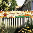 Happy Fall Garden Fence Banner 118 x 20 inchs Autumn Thanksgiving Outdoor Decoration Green Truck Pumpkin Holiday Harvest Welcome Hanging Backdrop for Garden Fence Yard Lawn Porch
