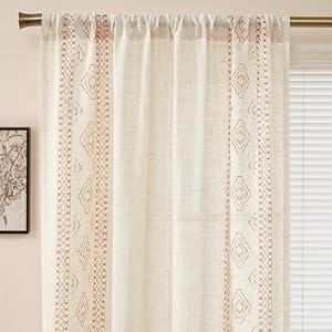 ColorBird Living Room Curtains Linen Boho Burnt Orange Striped Western Window Treatment Geometric Patterned Drapes 63 Inch Length 2 Panels for Bedroom Dining Room Kitchen Boho Chic Decor