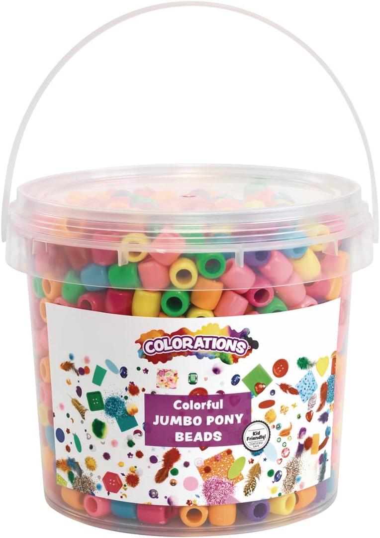 Colorations Jumbo Plastic Pony Beads, 1.5 Pounds in Reusable Bucket, Multi Pack, Assorted Colors, Classroom Pack (Small)