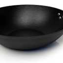 21st & Main Light weight Cast Iron Wok, Stir Fry Pan, Wooden Handle, 14 Inch, chefs pan, pre-seasoned nonstick, commercial and household, for Chinese Japanese and others Cooking
