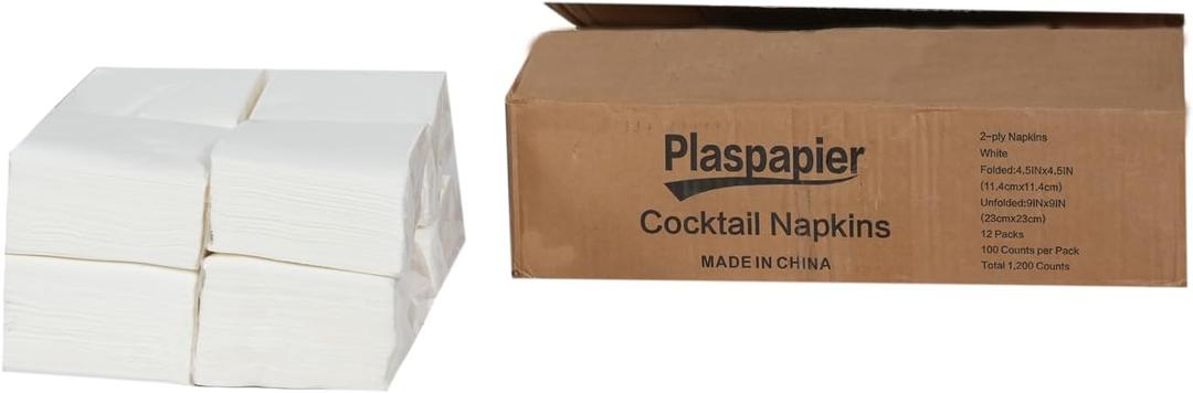 Cocktail Napkins Bulk 1200 Count - 2-Ply White Beverage Napkins (4.5x4.5") - For Wedding, Bar, Party & Daily Use - Pack of 12 Bags