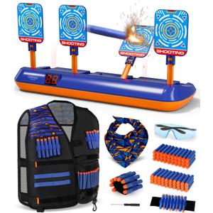 Lehoo Castle Electronic Shooting Targets, Digital Target for Nerf Guns with Auto-Reset, Scoring Shooting Games Includes Kids Tactical Vest, 60 Bullets, Glasses, Gift Toy for Kids Boys Girls (Blue)
