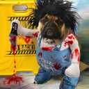 Dog Halloween Costumes Deadly Adjustable Dog Costume Cosplay Clothes, Funny Doll Wig Pug Party Christmas Costume for Small Medium Large Dogs Puppy Cat Outfit Apparel