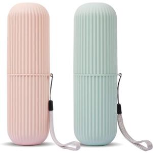 UCEC Travel Toothbrush Case, Toothbrush Holder Travel, Toothbrush Case for Traveling, Camping, Home, School, Business, Bathroom, 7.7" x 2.36" x 2.36" for Soft Toothbrush Up To 7.4 inch (Green, Pink)