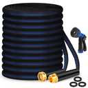 Garden Hose 100ft, Non-Expanding Water Hose, 8 Function Nozzle, Flexible Ultra-Light, Anti-Kink, Wear-Resistant, Portable, Easy Storage, Hose with 3/4 for Outdoor, Garden, Yard, Black Dark Blue