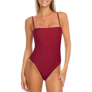 RELLECIGA Women's Bandeau One Piece Swimsuits (Medium, Wine Red)