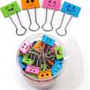 Coideal Smiling Binder Paper Clips - 40 Pcs 19mm Mini Colored Metal Fun Clip Clamps with Cute Smile Face Assorted Color for Office (0.75 inch, Small)